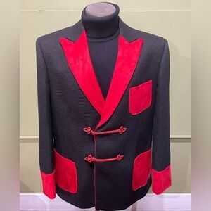 Insomnia blazer double blazer black/red suede lapel SZ 2x